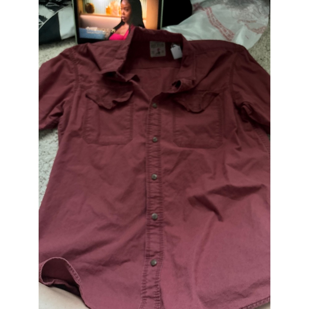 Mens Short Sleeve Button Down Shirt Red Utility Workwear RedHead Large